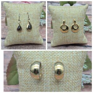 Minimalist Lot of 3 Dainty Gold Tone Pierced Earrings Hoops Dangle 1 Napier Pair